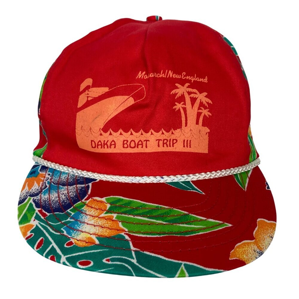 Vintage Monarch New England Daka Boat Trip Hat Adjustable Snapback Red Floral